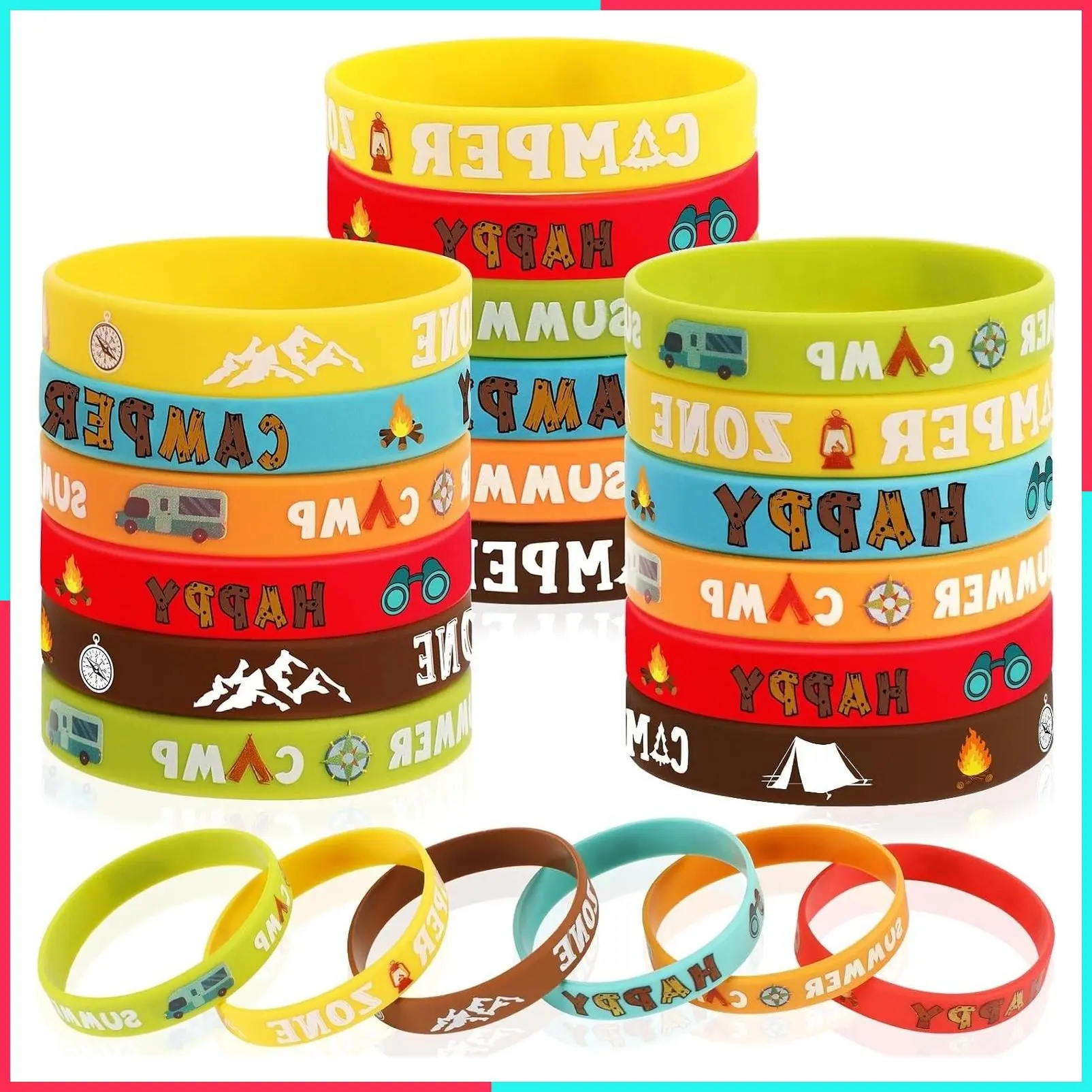 42pcs Camping Party Favors Silicone Bracelets for Adults Kids