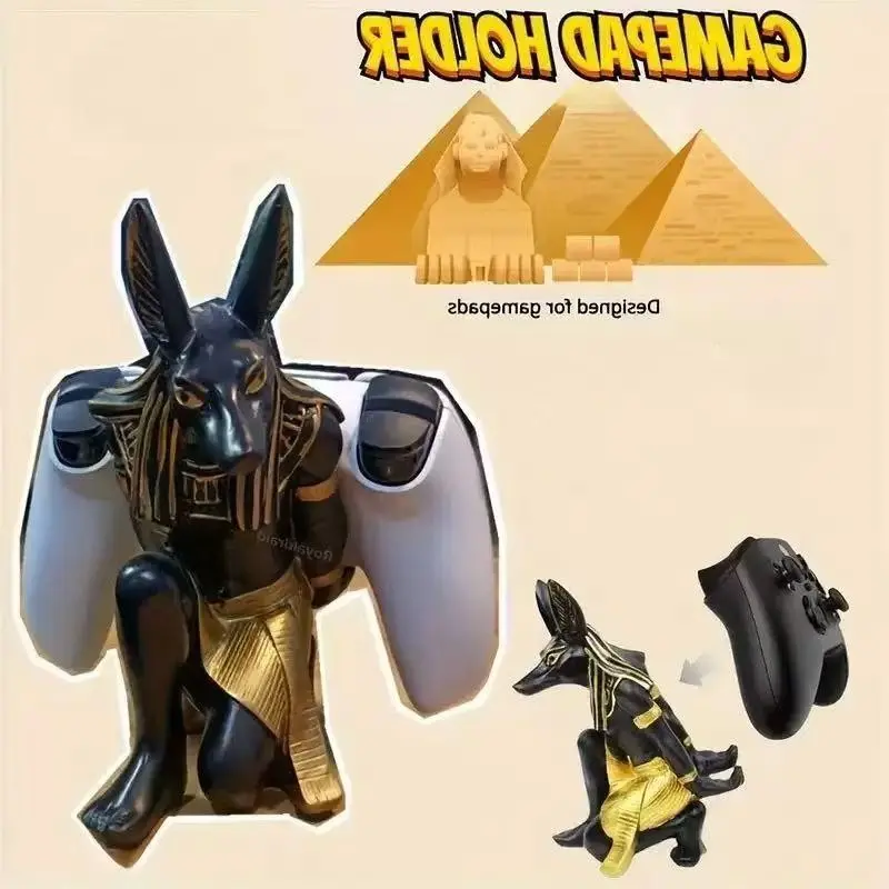 New Luxury Anubis Dog God Phone Game Controller Stand, Home Gaming Room Desktop Holder, Elegant Decorative Piece for Gamers