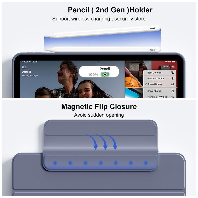 KENKE Magnetic Rotatable Detachable Tablet Case with Pencil Holder, Protective Flip Cover Compatible with iPad, Smart Tablet Accessories, Tablet Casing, Removable Cover, Tablet Covers