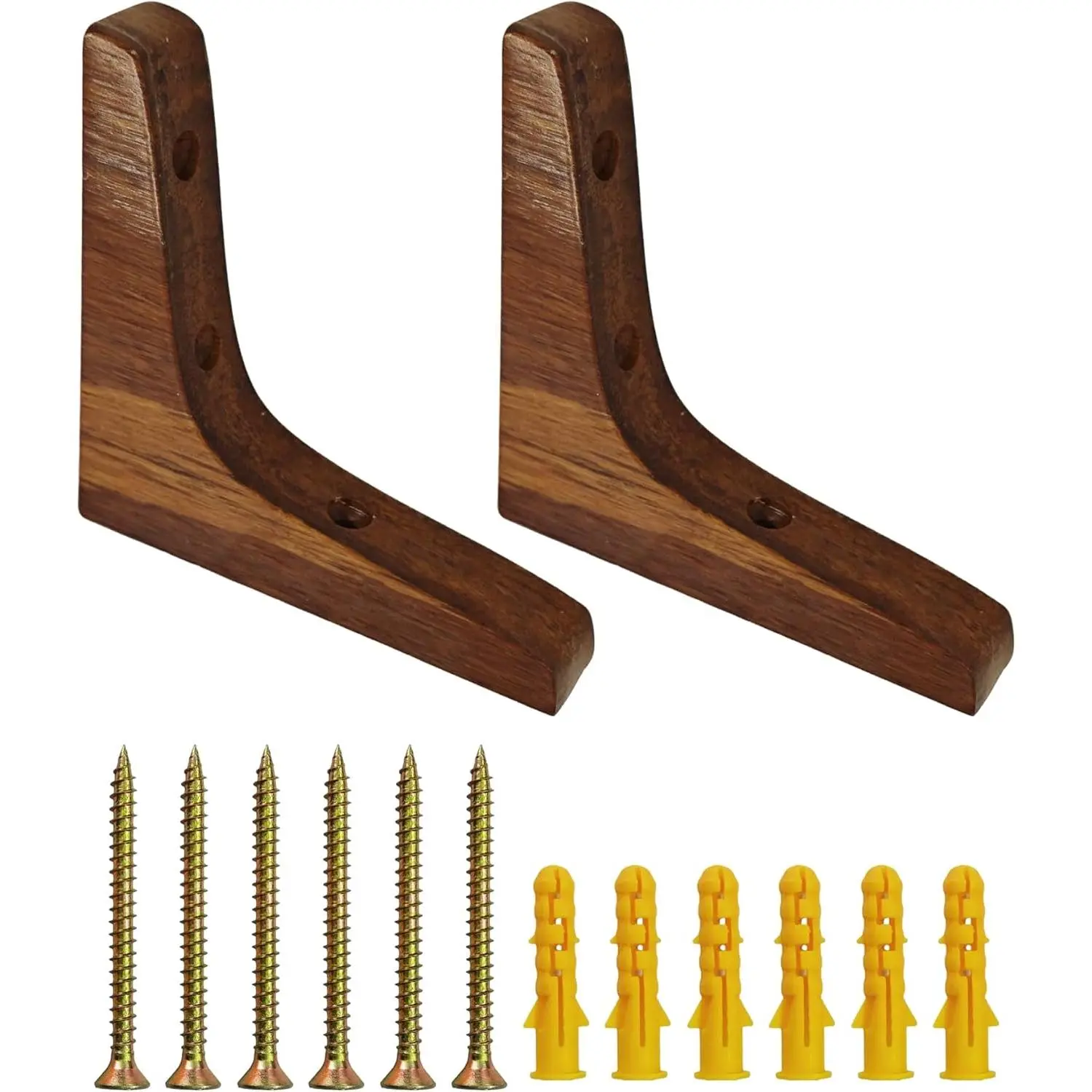 Classic Dark Brown Wooden Triangle Shelf Brackets - 0.7in/18mm Thickness, 3.7in/95mm Length, Decorative L-Shape Corbels, Wall-Mount Space-Saving Supports for Kitchen Cabinets, Office Bookshelves