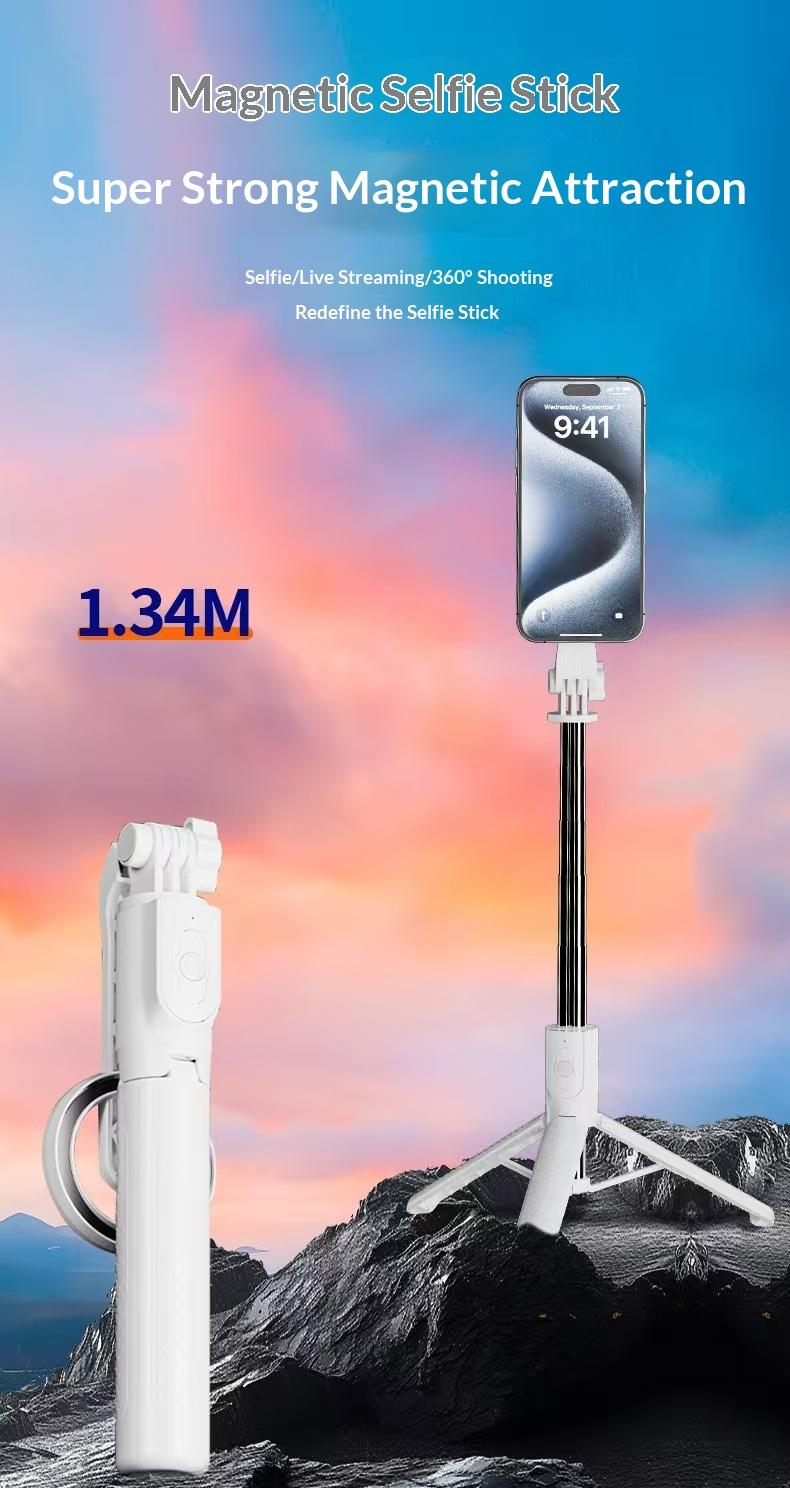 Triangle magnetic selfie stick tripod mobile phone photo 360 degree rotation Bluetooth integrated frame cross-border