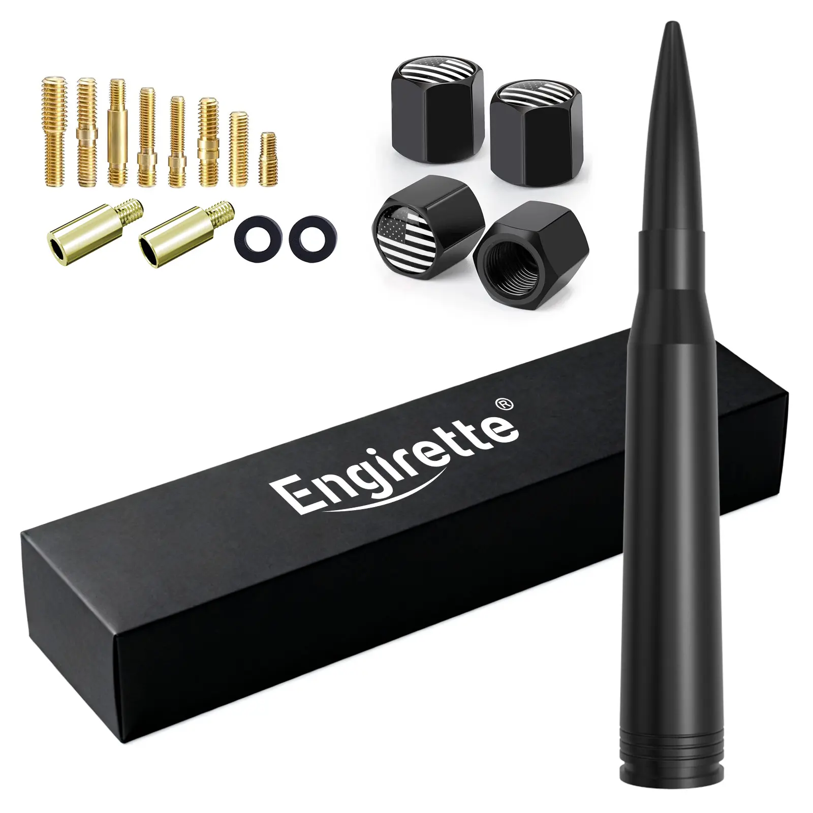 Car Truck Bullet Antenna with Tire Valve Caps Universal Short Replacement for GMC Sierra Chevy Silverado Dodge Ram 1500 2500 3500 Ford F150 F250 F350 Super Duty Raptor Radio Car Accessories