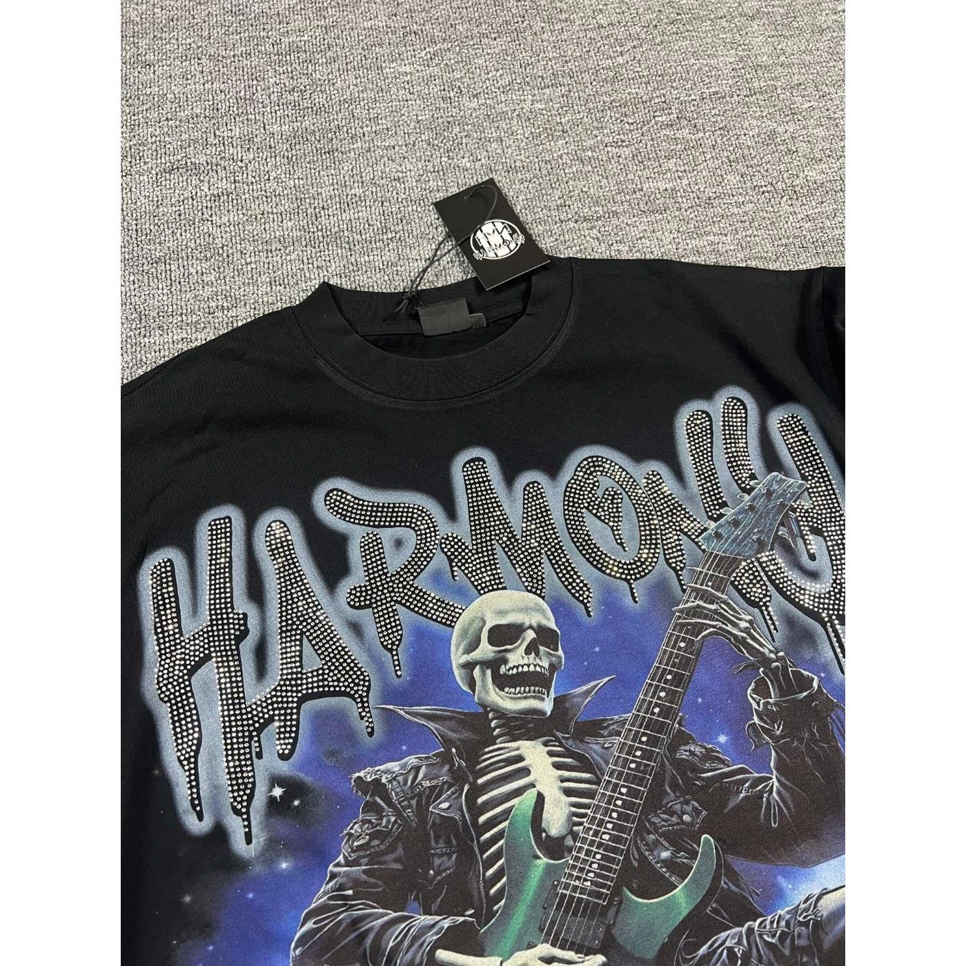 Y2K Vintage Washed Streetwear T-Shirt, Shiny Rhinestone Diamond Graphic, Crew Neck Cotton Oversized Short Sleeve Hip Hop Tee For Men