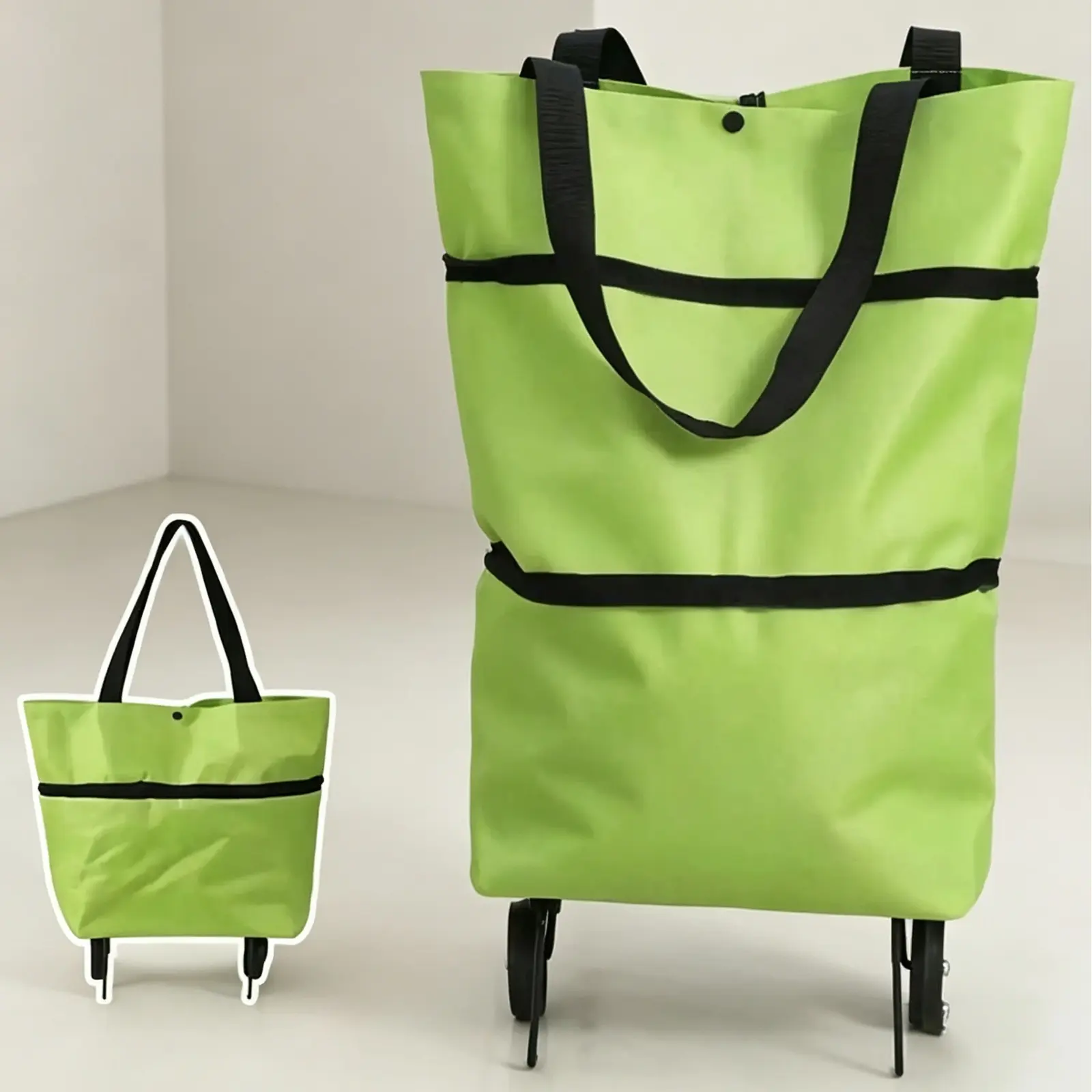 Water‑Resistant Grocery‑Ready Foldable Rolling Shopping Handbag, Multi‑Layer Compartment Storage Pouch, Light‑Weight Reusable Haul‑all Bag for Household Outings.