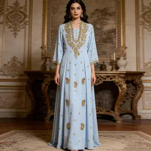 Elegant Beaded Abaya Dress for Women, Modest Muslim Evening Gown for Eid, Ramadan, Wedding and Formal Events