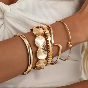 Viral Chunky Gold Tone Layered Bracelet Hammered Disc Arm Candy Main Character Energy Baddie Jewelry