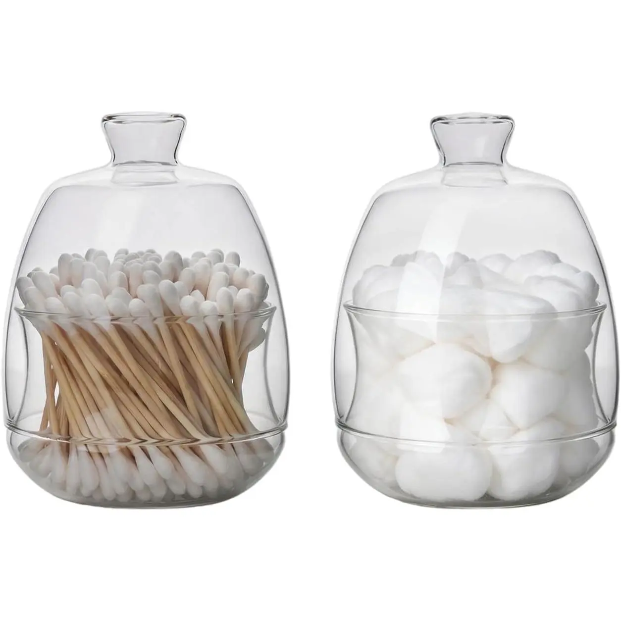 2 Pack Qtip Holder, Borosilicate Glass  Jars with , Bathroom Storage Containers for  Swabs, Balls, Pads, Floss Picks, Countertop Makeup Organizer Canisters