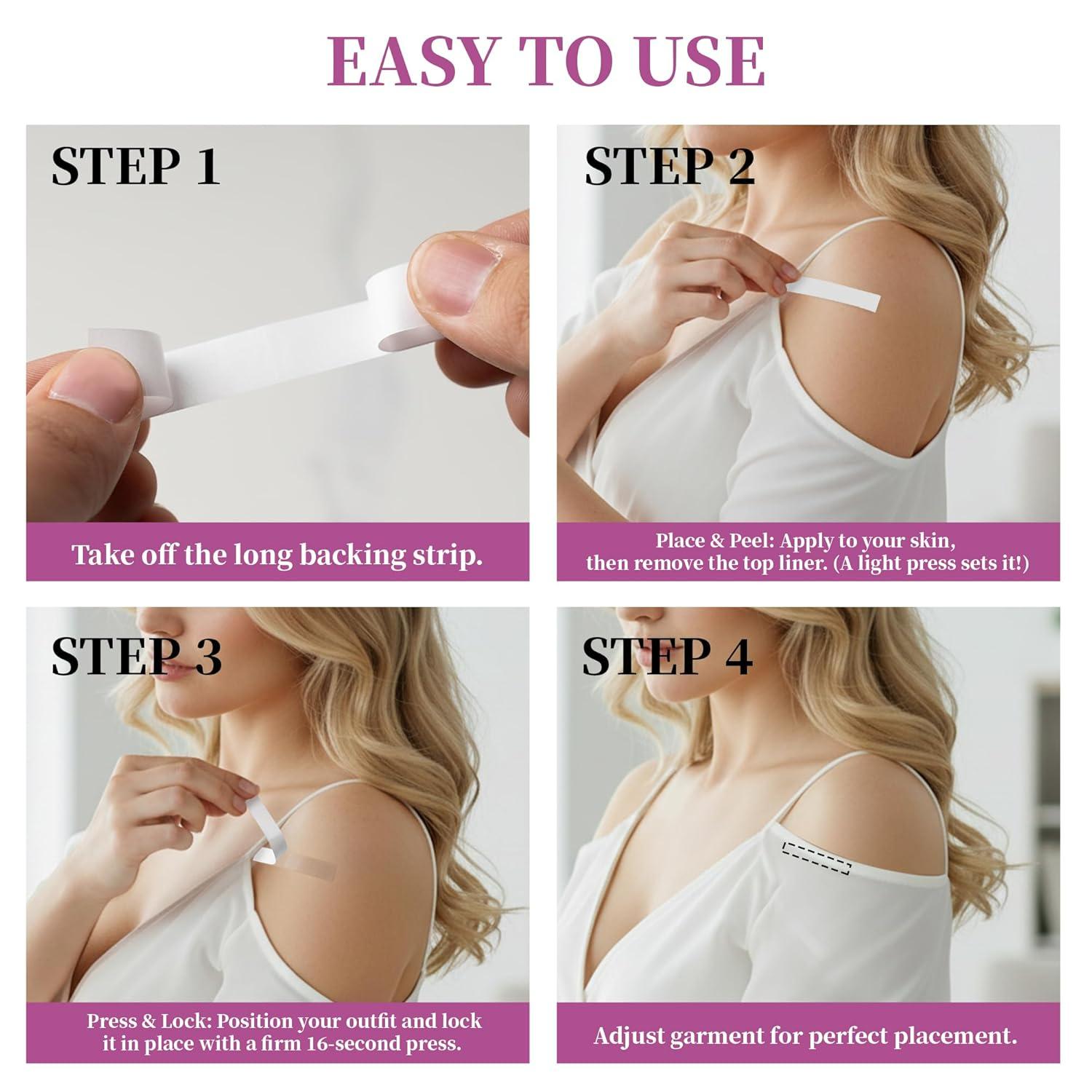 200 Strips Fashion Double-Sided Tape for Clothes, Hypoallergenic Dress Tape for Fabric & Skin, Skin-Friendly Body & Clothing Tape with All-Day Invisible Hold