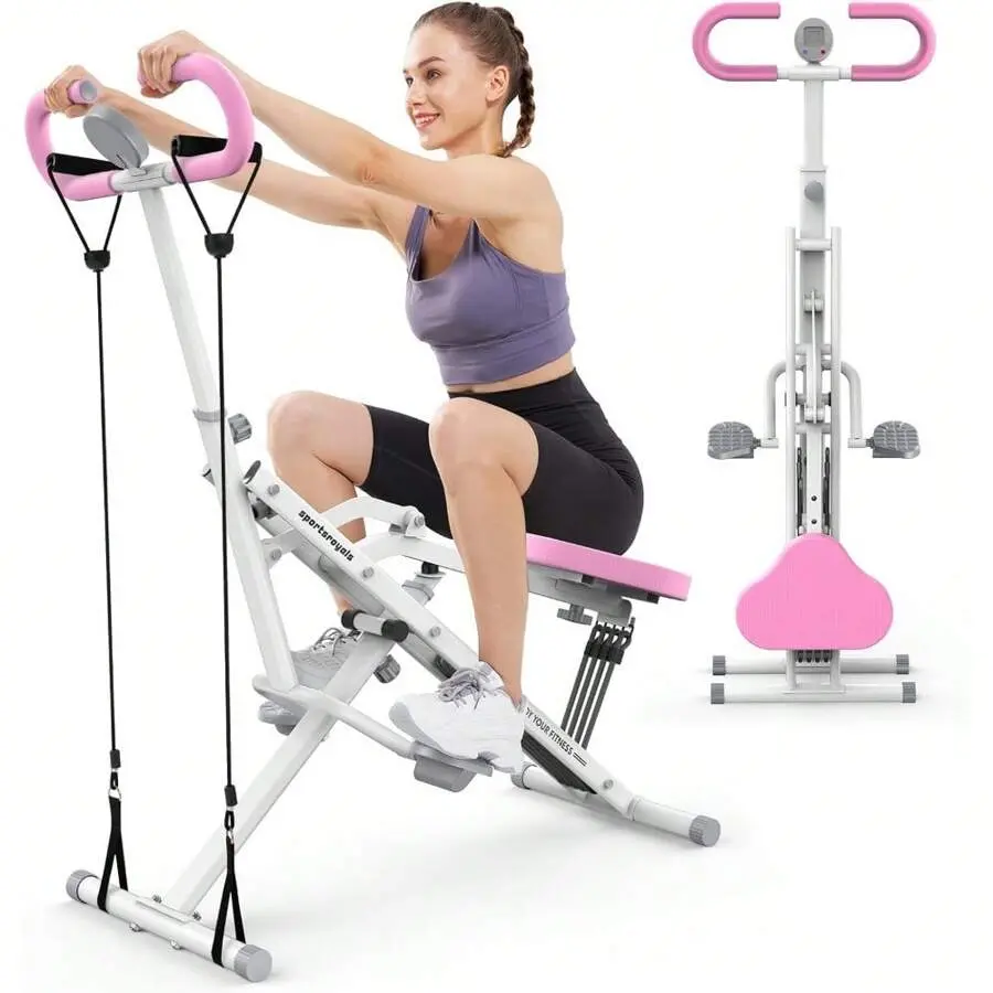 Pink Squat Machine For Home,Rodeo Core Exercise Machine,330lbs Foldable,Adjustable 4 Resistance Bands,Ride & Rowing Machine For Botty Glutes Butt Thighs,Ab Back/Leg Press Hip Thrust