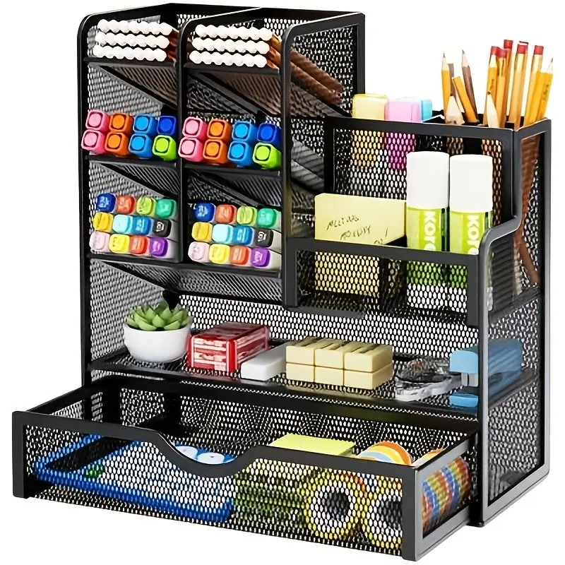 Iron Art Large Capacity Multi-Layer Office Desk Organizer, Student Study Supplies Storage Box, School Stationery Holder, Desk Tidy