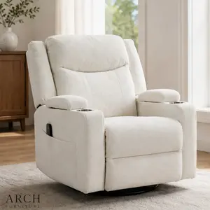 ARCH Extra Wide Power Recliner Chair 270° Swivel with Heat Massage USB Type C Charging Port Velvet Reclining Chair for Living Room Bedroom Office Cream, Cream Color Options, Velvet Material, Product Dimensions: Not Applicable W x Not Applicable D x