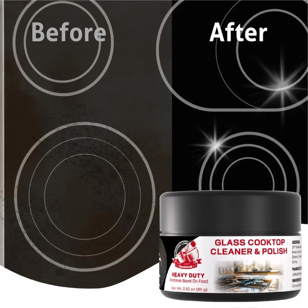 2.82oz Glass Cooktop Cleaner & Polish - Heavy Duty Stovetop Cleaning Paste for Removing Burnt Grease, Oil Residue And Black Marks From Ceramic And Tempered Glass Surfaces - Scratch-Free Polishing Formula for Daily Kitchen Surface Care