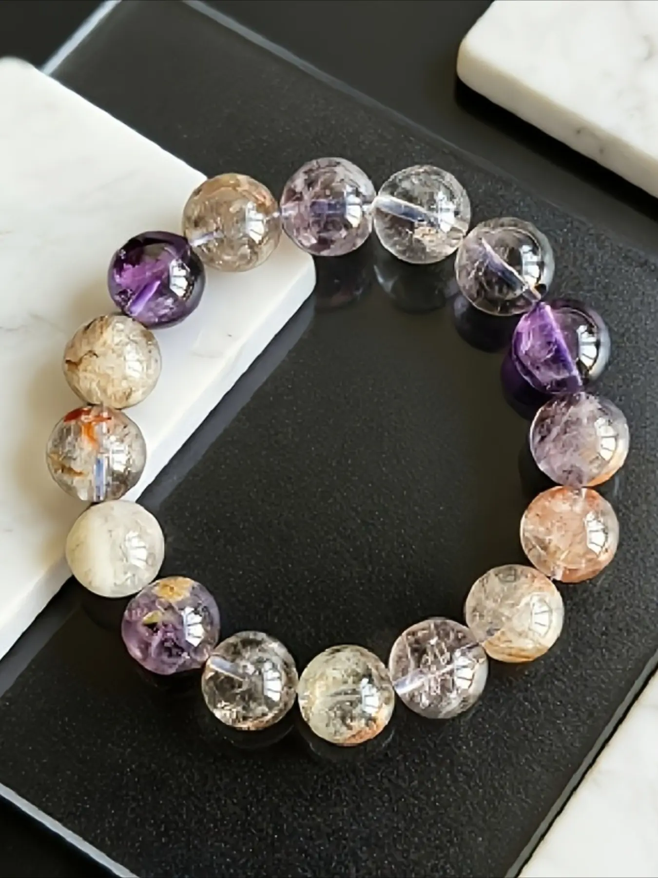 Natural Purple Phantom Crystal Beaded Bracelet, Handmade Stretch Jewelry Bracelet, Symbolizing Love And Wealth, Christmas Gift Valentine'S Day Gift