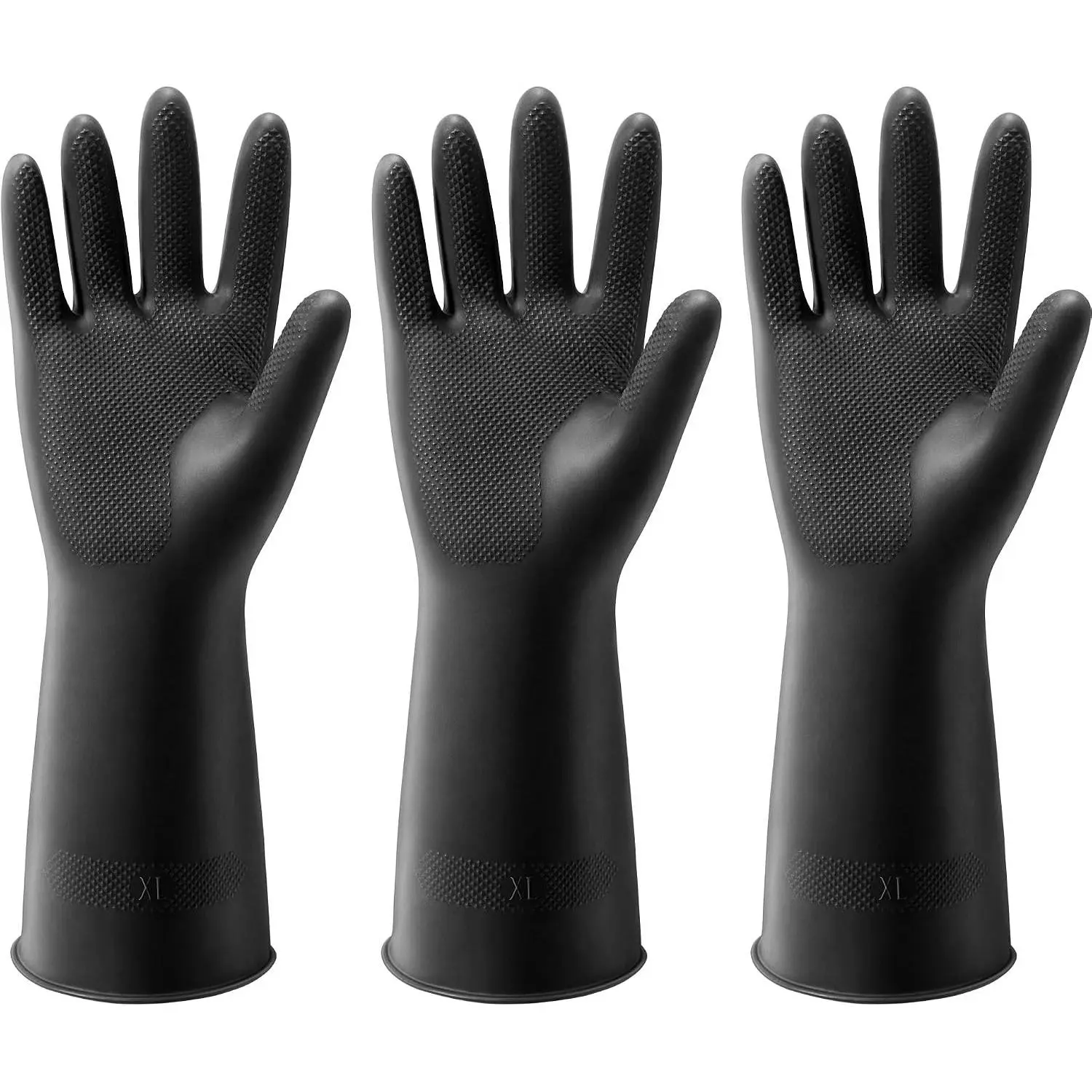 3 Pairs Dishwashing Gloves, Reusable Latex Cleaning Gloves for Housework Kitchen Bathroom, Durable Flexible & Anti-slip, Smooth Lining, Easy On & Off, Extra Large, Black
