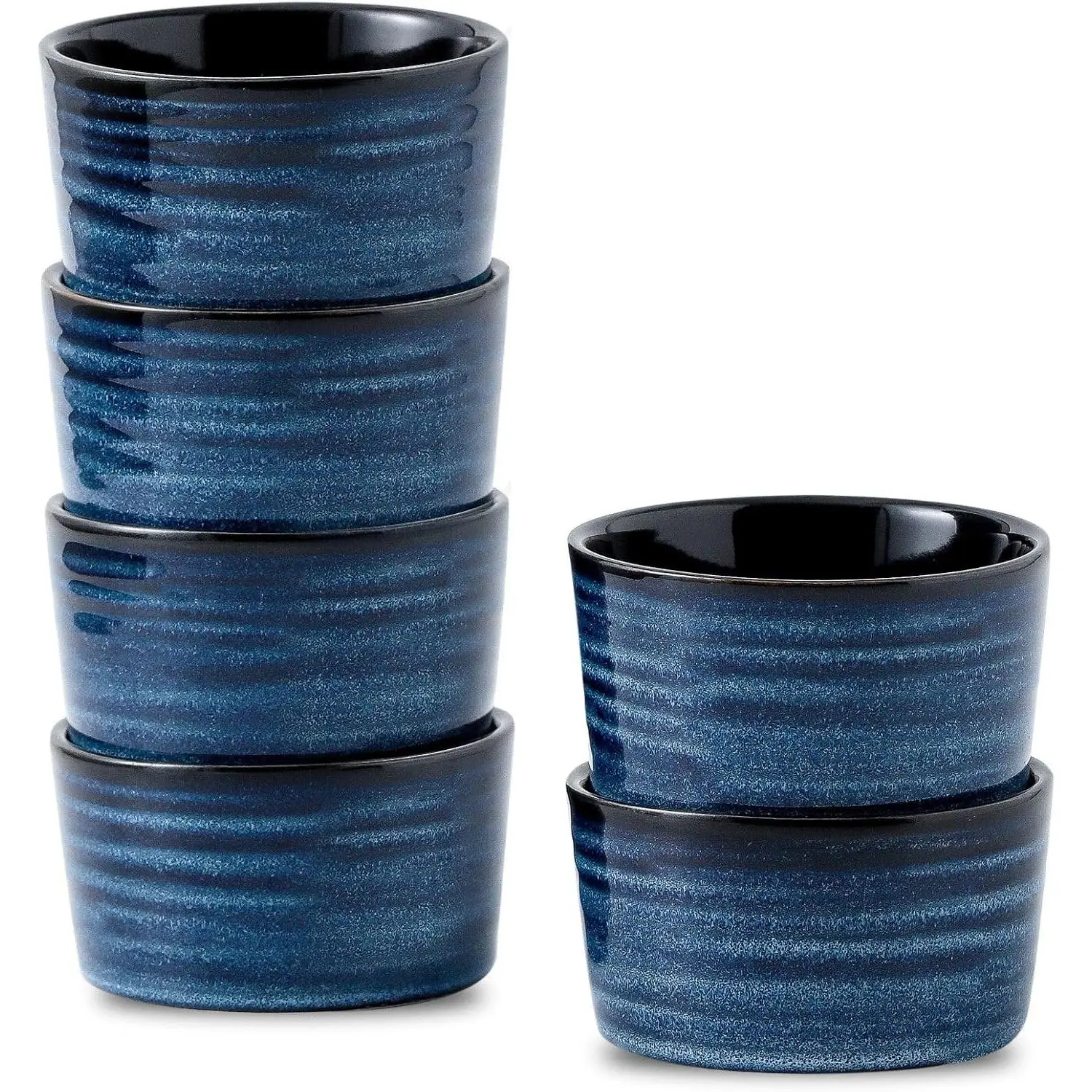 Ceramic 4 oz Ramekins Set of 6, Oven Safe Small Creme Brulee Ramekins for Baking, Blue Dipping Bowls for Custard, Ice Cream, Pudding, Porcelain Sauce Cups, Mini Souffle Dish, Microwave Safe