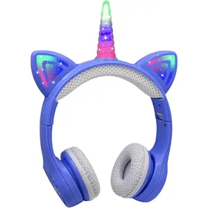 Unicorn   Headphones,15 Hours Play time,   Headphones for Girls Boys Laptop Phones,Led Light Up   Headphone for Birthday Travel School Gifts (Blue)