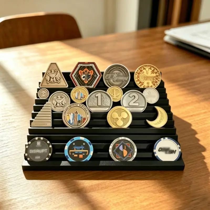 Multi-Tier Stepped Coin Collector Display Stand, Plastic, Multi Layer Challenge Coin Holder, Poker Chip Medal Organizer, Desk Decor, Gift