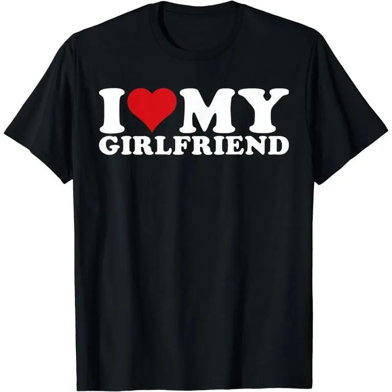 Men's 100% Cotton Graphic T-Shirt, Male Clothing with "I Love My Girlfriend" Print, Soft Exquisite Boyfriend Birthday Gift for Guys, Men's T Shirts, Graphic Shirts