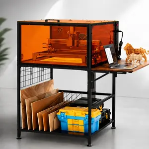 ARCH Laser Engraver Enclosure Cabinet with 6000RPM Fan, Folding Side Panel, Metal Frame, MDF, Eye Protection Panels, Storage Rack, Cable Management, Power Strip, Black for Workshop Office, Shelf, Magnetic