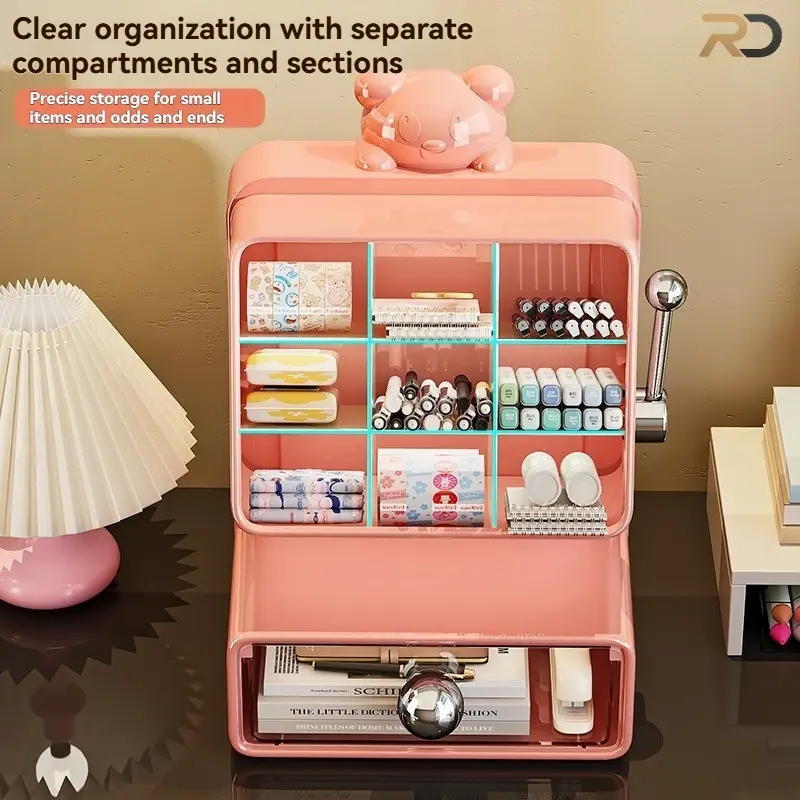 Desktop Stationery Organizer For Office, Compartment Pen Holder With Drawer, Storage Box For Washi Tape And Stickers