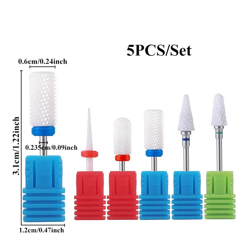 5pcs/set Ceramic Nail Drill Bits, Cross-Cut Nail Art Tools for Manicure & Pedicure, Essential Accessories for Nail Care