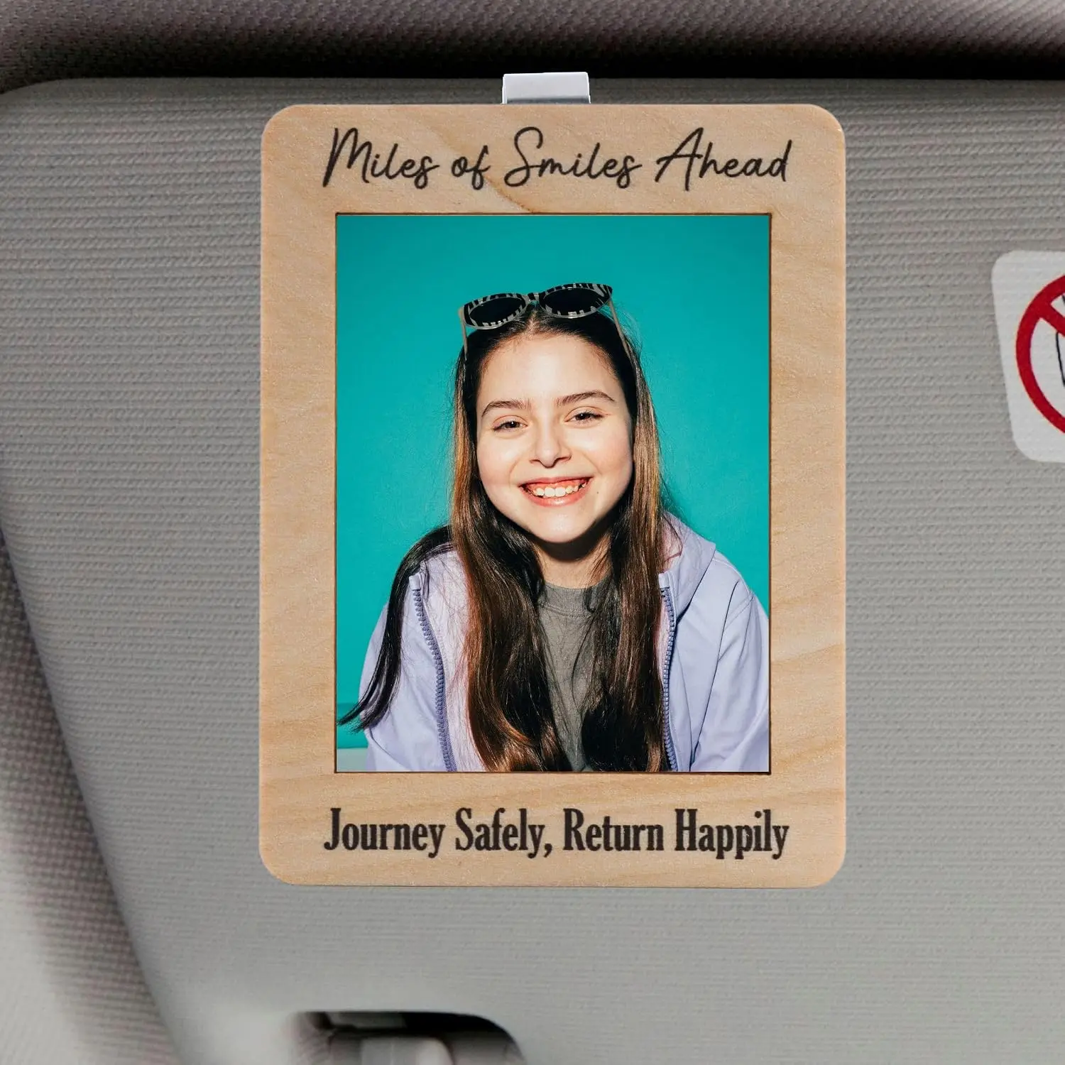 Miles of Smiles Ahead Visor Clip Photo Frame, Romantic  Visor Picture Holder, Drive Safe  Visor Clip, Customizable Wooden  for Couples Fits