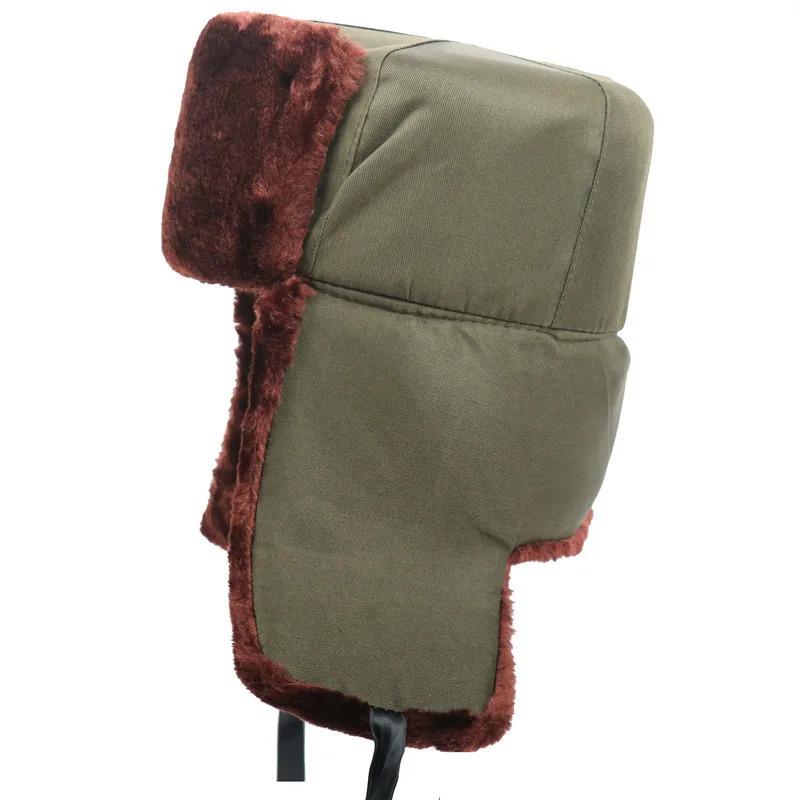 Men's Winter Soviet Badge Lei Feng Hats Russian Ushanka Hat Outdoor Warm Thicken Faux Rabbit Fur Windproof Snow Caps