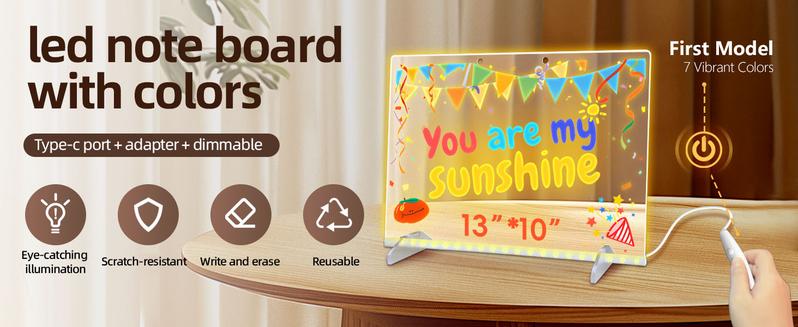Oversize LED Note Board With 8 Modes, Adjustable Rgb Lighting, 13"X10" Led Drawing Board For 6-8-10-12 Year Old Kids, Light Up Dry Erase Boards With 7 Markers, Soft Cloth, Hanging Chain, Funny Birthday Holiday Gifts