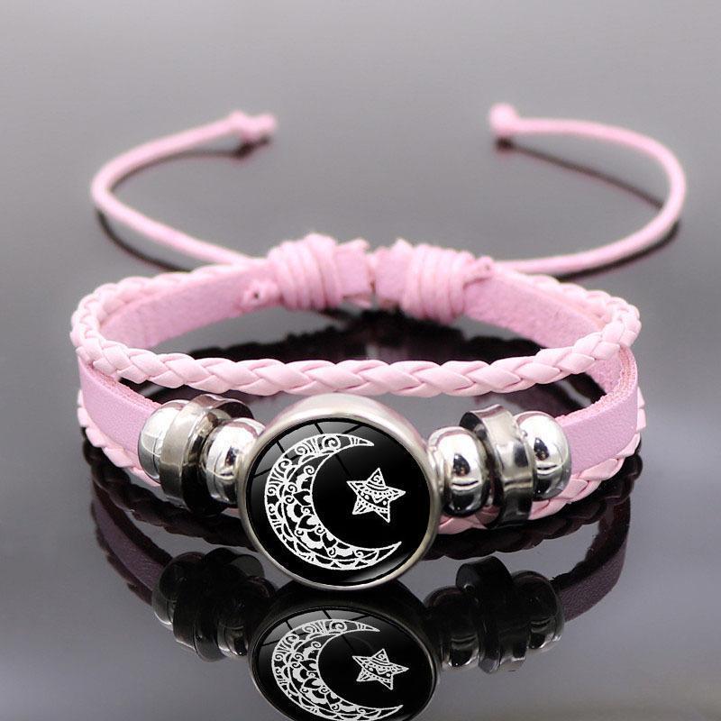 Sun & Moon Lovers Leather Bracelet Vintage Punk Multi-Layer Beaded Woven Design Couple Gift with PU Leather and Glass Accents