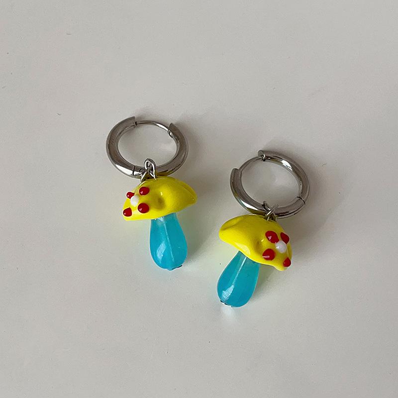 Minar Funny Contrast Color Coloured Glaze Crystal Mushroom Hoop Earrings for Women Silver Plated Metal Holiday Casual Jewelry