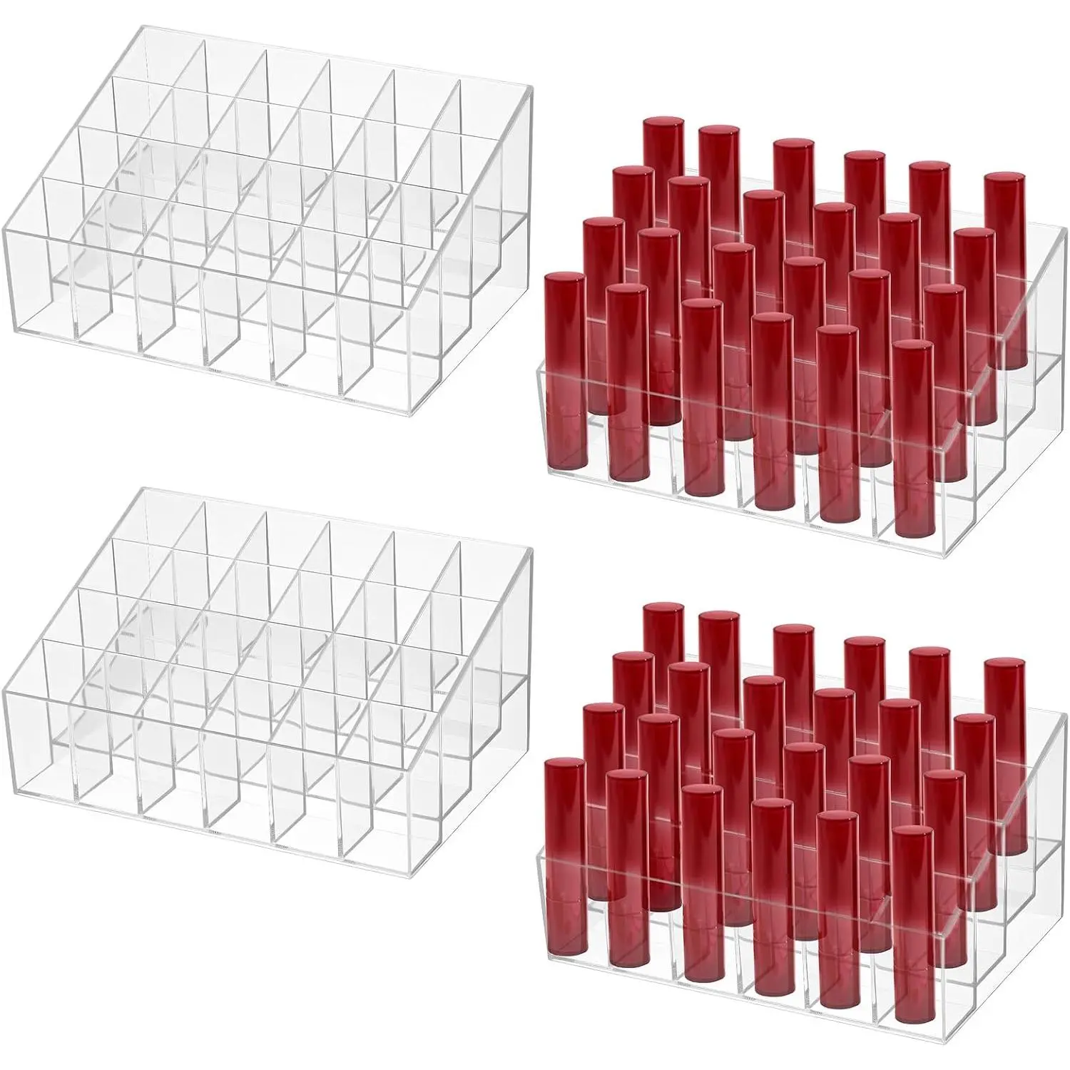 4 count Lipstick Holder Organizer 24 Slot  Lipstick Makeup Organizer Case Display Stand Storage Box for Lipsticks Lipgloss Brushes