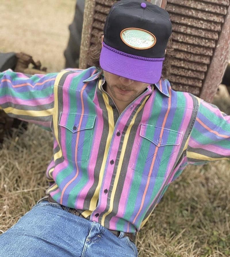 Men's Western Cowboy Style Retro Print Loose Long Sleeve Shirt Striped Casual Button Autumn Top Suitable for Streetwear Menswear233