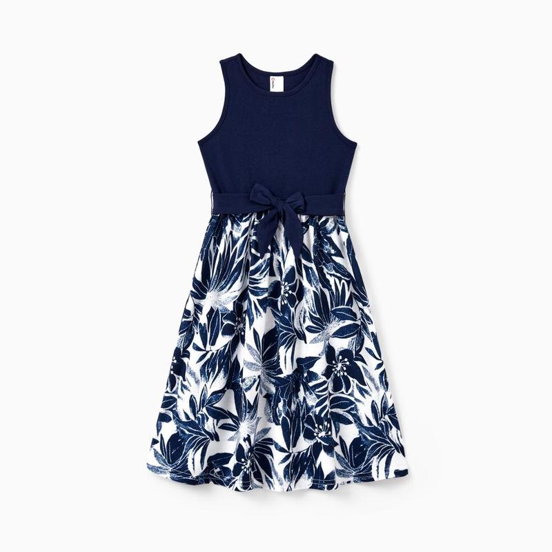 PatPat Family Matching Cotton Tee Flora Print Splicing Shirt or Tank Dresses