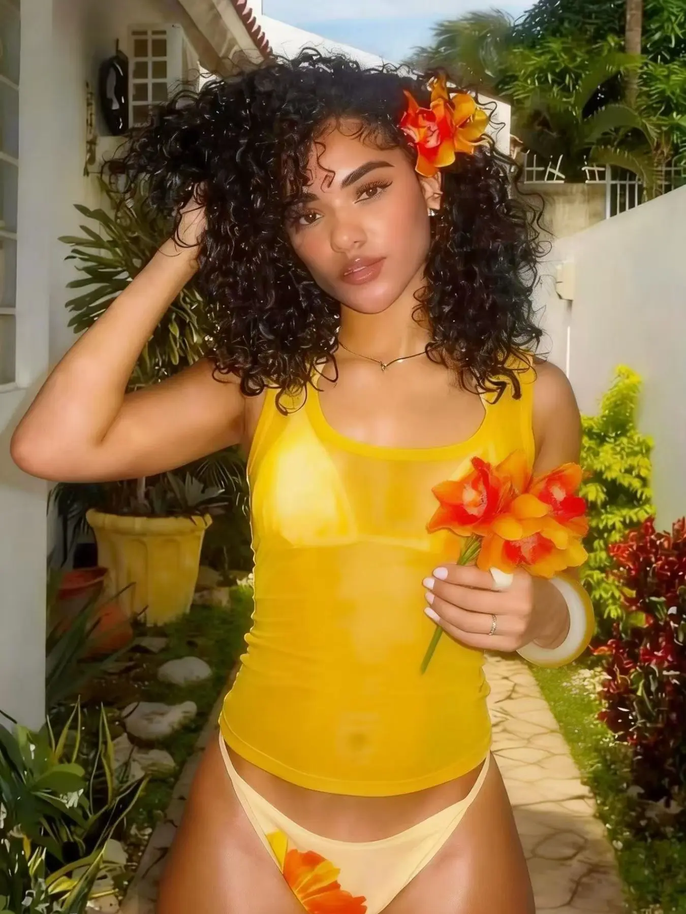 Four Seasons Women's Flower Print Bikini Three-Piece Set Unique Floral Print Perfect for Casual Vacation Beach Party