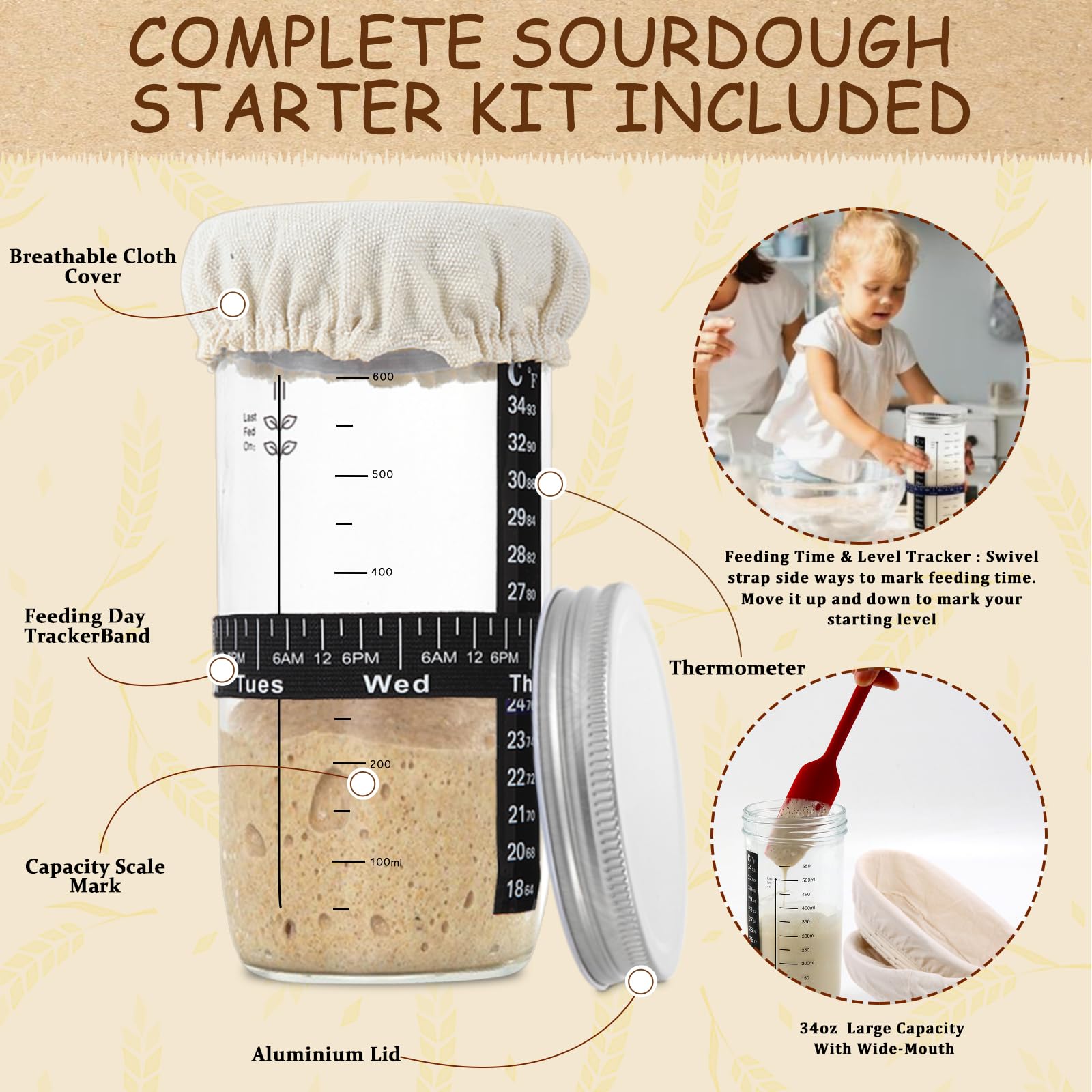 Bread Making Tool Set, 1 Set Bread Fermentation Basket Sourdough Proofing Basket & Bread Baking Tool, Baking Utensils for Home Kitchen, Household Kitchen Products