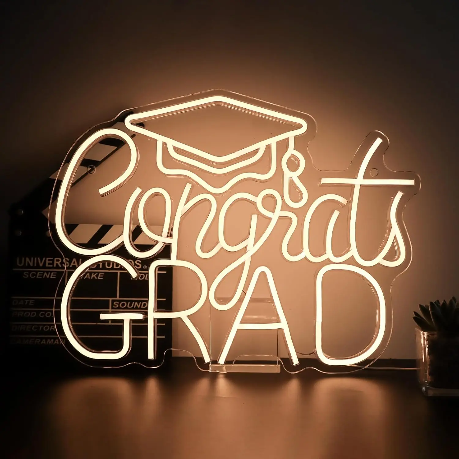 Class of 2026 Neon Sign - "Congrats Grad" LED Light Up Letters with USB, Dimmable Warm White Graduation Party Decor for Dorm, Room Backdrop & Celebration  (16.5"x12.6")