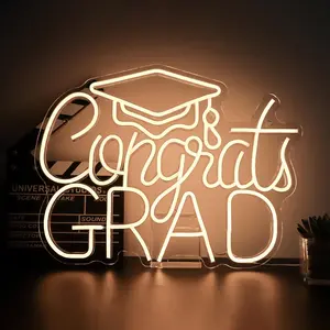 Class of 2026 "Congrats Grad" Neon Sign, Dimmable Warm White LED Light Up Letters with USB, 16.5"x12.6" Graduation Party Decor for Dorm Room Backdrop & Celebration Gift