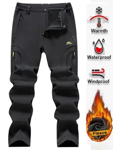 Men's Waterproof Hiking Pants, Outdoor Fleece Lined Snow Ski Pants, Winter Softshell Snowboard Pants, Comfortable and Durable