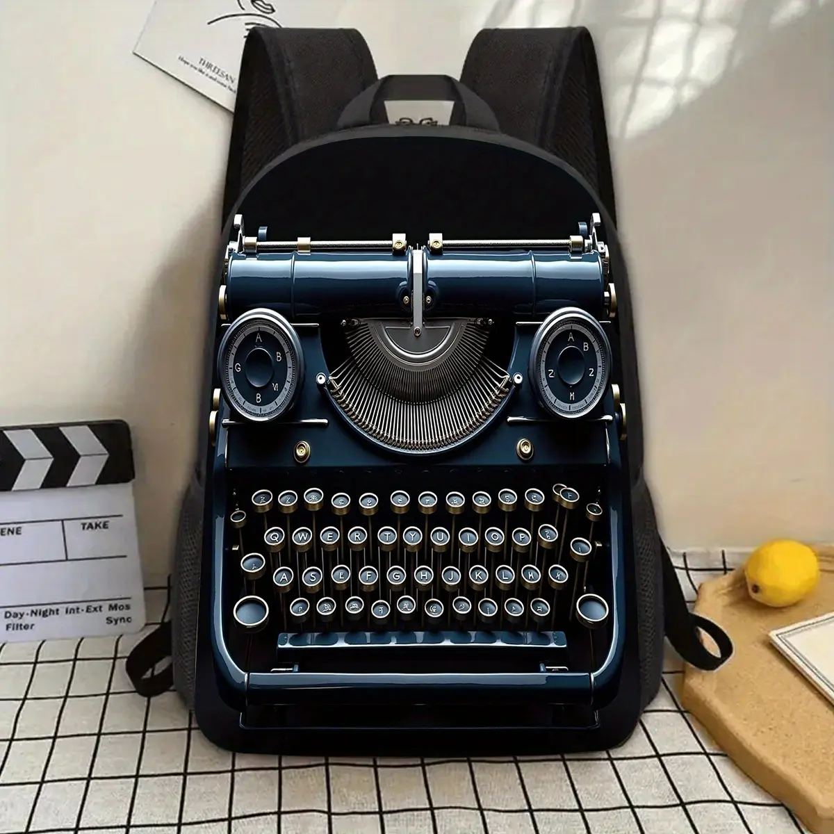 1pc Vintage Typewriter Design 17-inch Laptop Backpack with Water Bottle Holder - Lightweight Durable School Backpack for Teens, Adjustable Straps, Unisex Commuter Travel Bag, Unique Gift for Christmas, Mother's Day, Father's Day, Cute Laptop Bag, Robust F