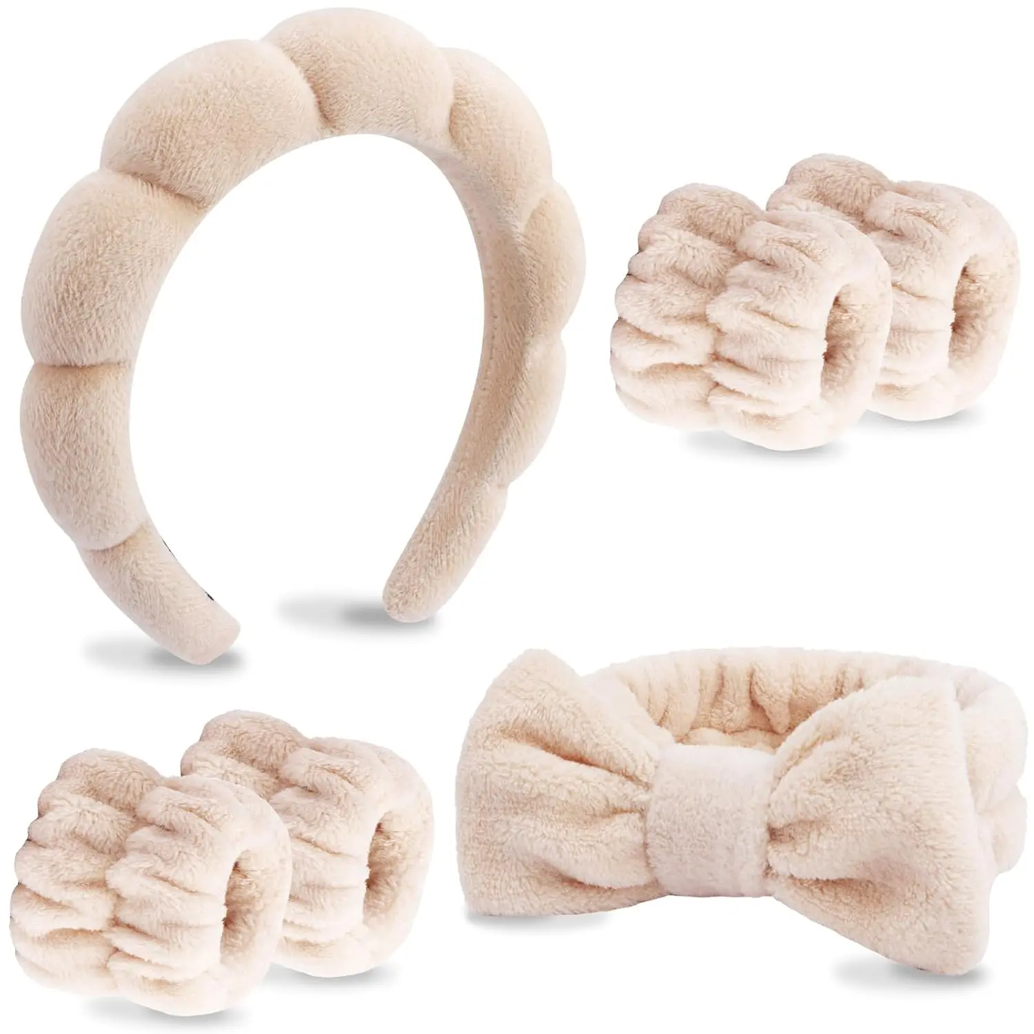 6 Pack Spa Headband, Makeup Headband, Face Wash Headbands, Skincare Headbands, Brown Sponge Hair Band Bow Tie Spa Head Band for Washing Face Wristband Set Hair Accessories for Women