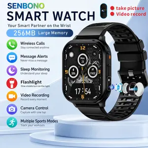 SENBONO smartwatch comes with a  camera that can take photos and videos, an LED flashlight that meets the needs of photo fill and daily lighting, 256MB large memory, recording, information reminder, operating dial, and wireless communication.
