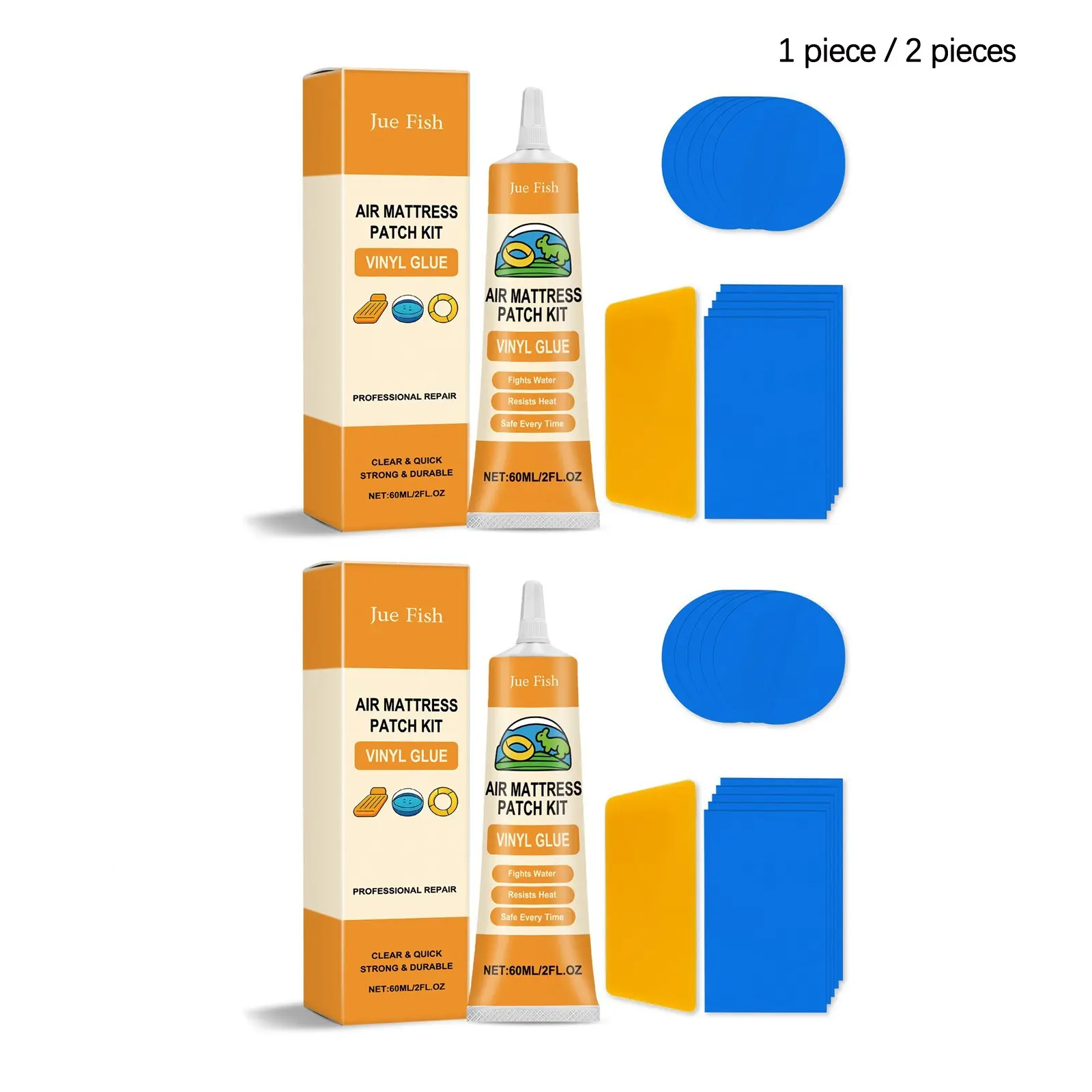 Inflatable Mattress Repair Kit, 60ML + Scraper + Round Patches, Adhesive, Waterproof, Portable, Easy to Use, Home Camping Mattress Sealant