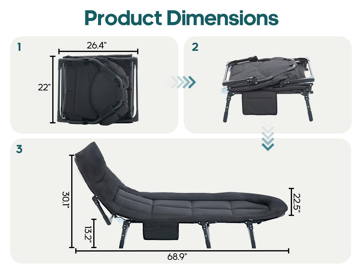 Multi-Use Folding Cot - Adjustable Bed for Office Nap, Camping & Outdoor, Lightweight with Carry Bag
