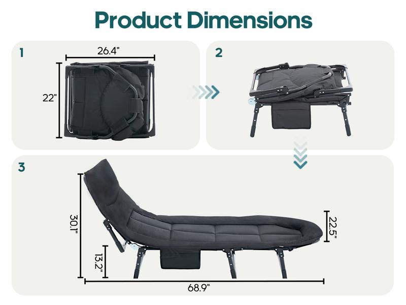 Camping Cot for Adults, 6-Angle Adjustable Folding Camping Bed with Mattress, Lightweight & Portable for Camping, Office, Outdoor, Supports 450 lbs with Carry Bag
