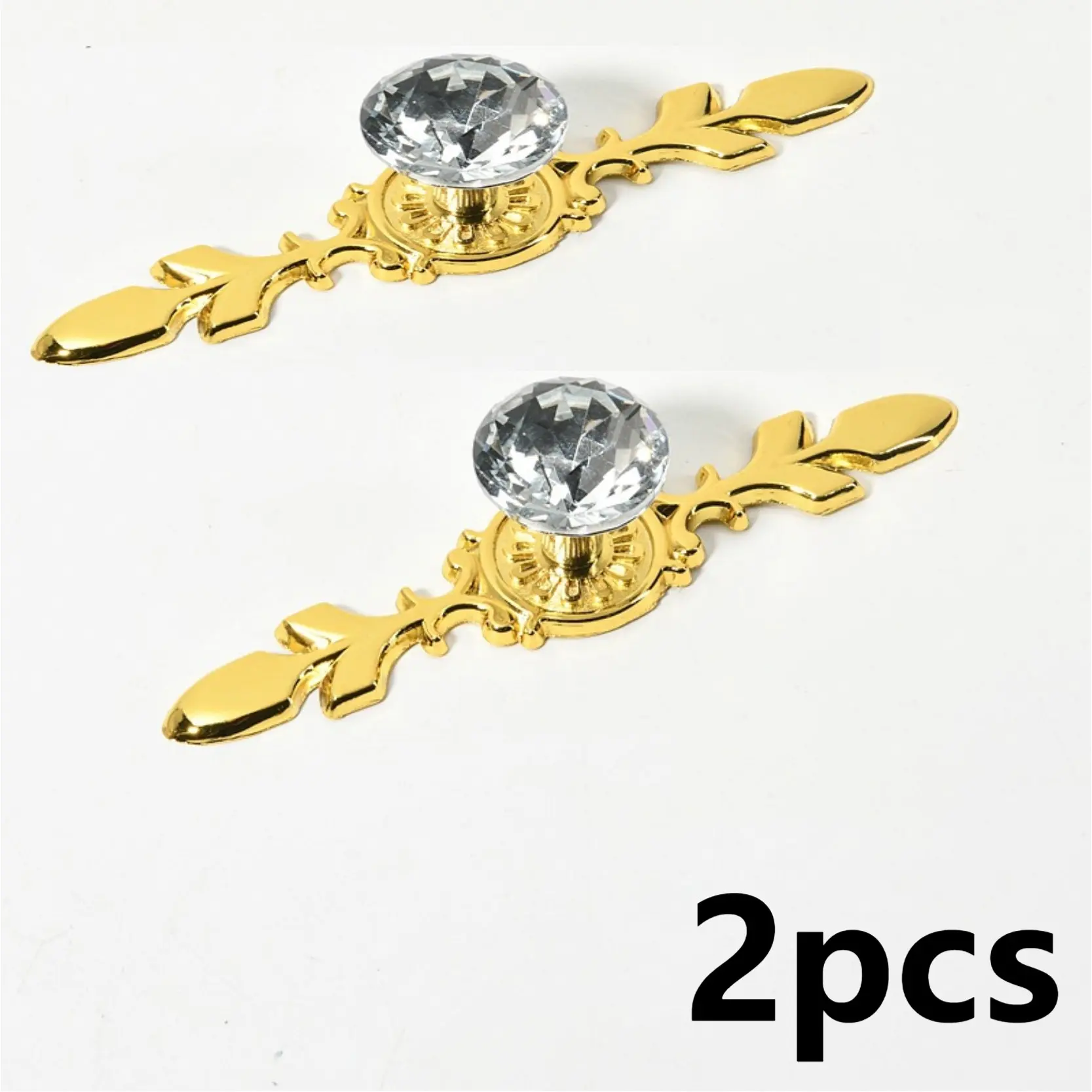 2Pcs Elegant Rectangular Crystal Glass Cabinet Pulls, Shiny Faux Crystal Gem Drawer Handles with Matching Screws, Decor Knobs for Living Room, Kitchen, Bathroom, Office, Vanity & Dresser