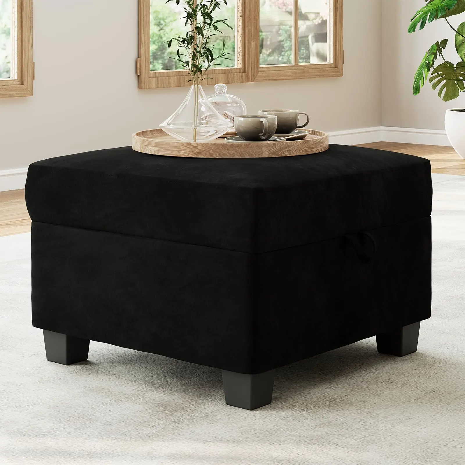 Sectional Sofa with Storage Ottoman, 3-Seat Convertible Couch Oversize Sleeper, Modular U-Shaped Sofas for Living Room with 3 Ottomans, Black