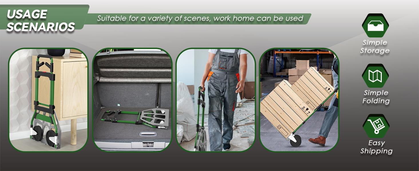 Folding Hand Truck Dolly Cart 375lb,Aluminum Wheel Bracket & Aluminum Dolly Cart, Indoor/Use