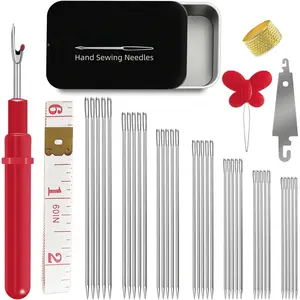 35 count Stainless Steel Sewing  Kit for Hand Sewing Large Eye  Embroidery Quilting  with Threader Seam Ripper for Heavy Duty Darning Patch Repair 7 Size