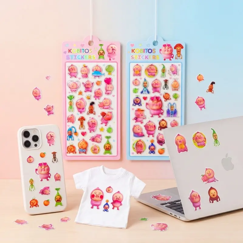 Four Pack Cute Cartoon Stickers, 3D Embossed Stickers, Phone Case Decor, Digital Product Decoration, Kids Collection Stickers