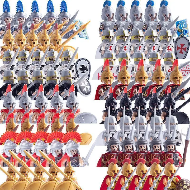 2026 new Medieval Military Sets Action Figures Building Blocks Bricks Roman Knight Spartan Soldier Helmet Sword WeaponsToys For Children